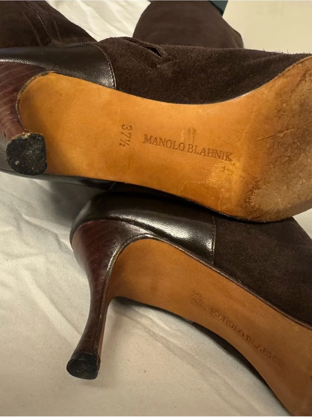 Manolo Blahnik Dark Brown Suede Over‑The‑Knee Pointed Toe Boots